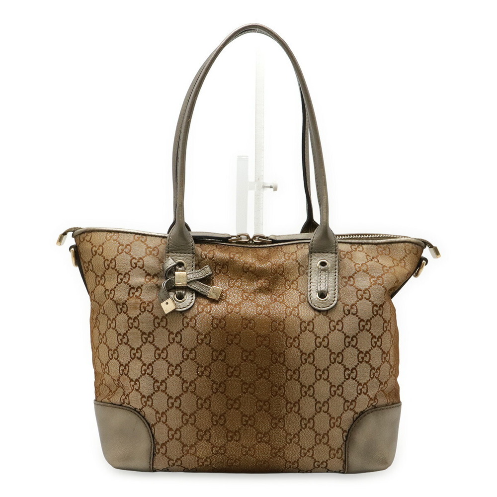 Gucci GG Heart Bit Shoulder Bag Tote Shiny Khaki Green